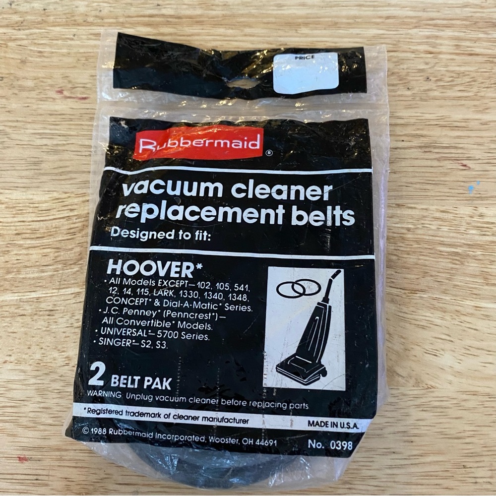 Rubbermaid Vacuum Cleaner Replacement Belts. 2 pack #0398  Hoover NOS New